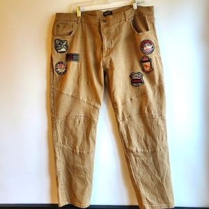 DIAMOND STASH MEN'S PATCH JEANS TAN SIZE 42